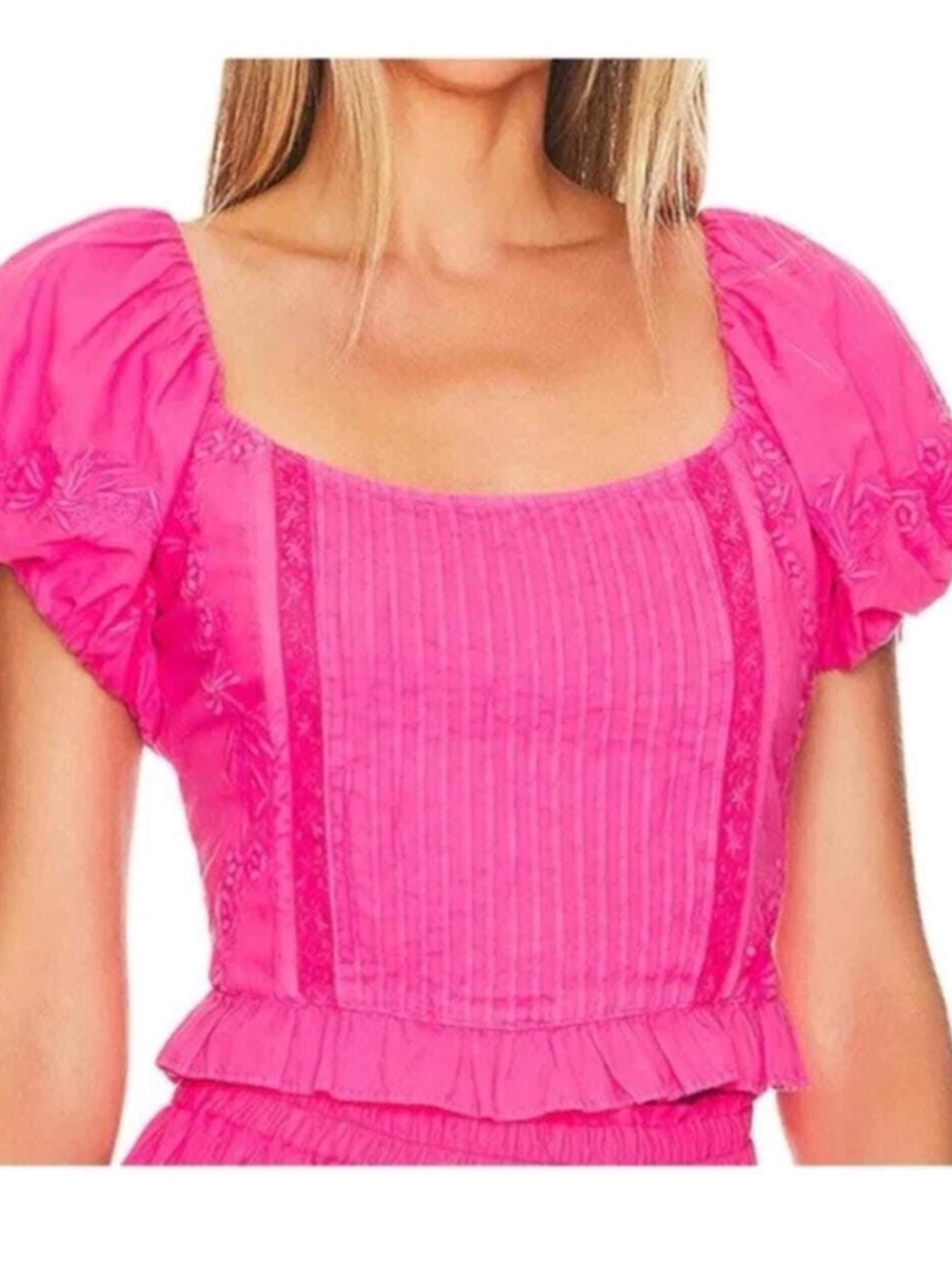 New LoveShackFancy Breonna Top Barbiecore corset puff sleeves embroidery